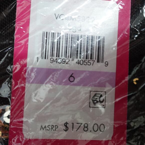 Vince Camuto Black Long Sleeve Mesh Dress with Sequin Stars Women's Size 6 - Picture 5 of 9